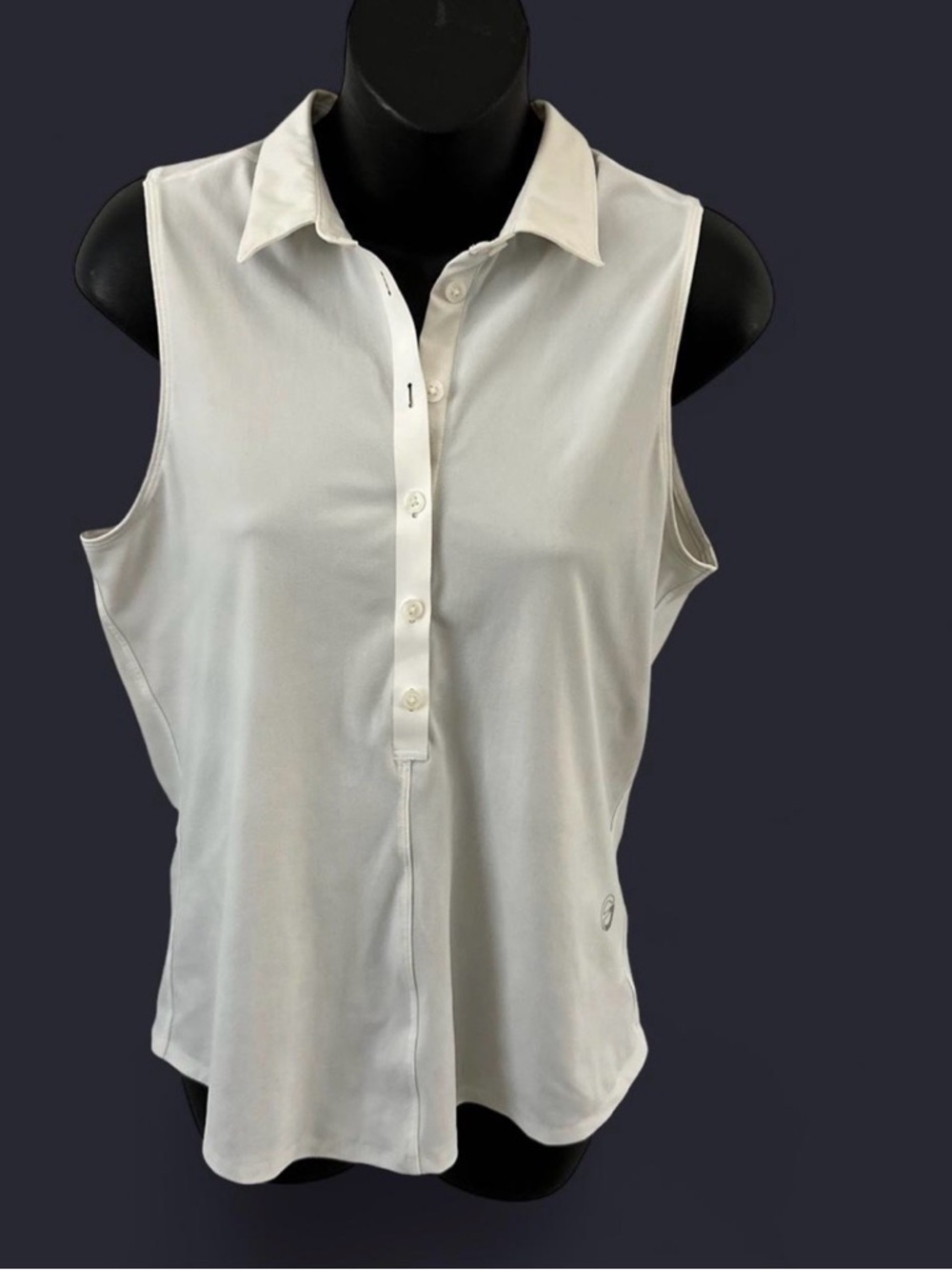 Sleeveless‎ White Button-Down Collared Women's Shirt
